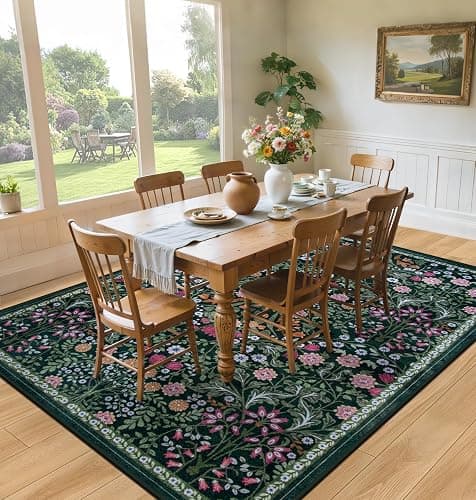 PLHXFR 8x10 Area Rug Living Room: Floral Washable Boho Carpet Dark Green | For Bedroom Dining Room Farmhouse Nursery Hallway,Vintage Floral,Machine washable,Non Slip,Stain Resistant,Large Indoor thumbnail 4