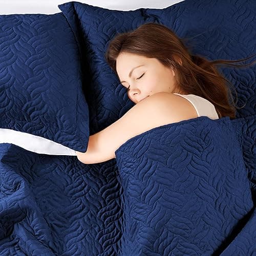 Love's cabin Quilts for Queen Bed Navy Blue Bedspreads - Soft Bed Summer Lightweight Bedspread Comforter - Modern Style Wave Pattern Coverlet for All Season - 3 Pieces (1 Quilt, 2 Pillow Shams) thumbnail 4