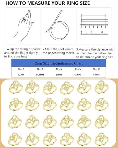 ZHESHY Gold Rings for Women Non Tarnish Dainty 14K Gold Plated Initial Rings Vintage Heart Letter Statement Thumb Rings Size 6-10 Personalized Jewelry Gifts thumbnail 4