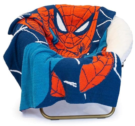 Jay Franco Marvel Spiderman Feather Knit Throw Blanket 50x60 Super Soft | Fluffy Fuzzy Fleece for Kids & Adults, Lightweight Cozy Machine Washable, Officially Licensed Marvel Throw, Couch & Bed, Blue - Image 1