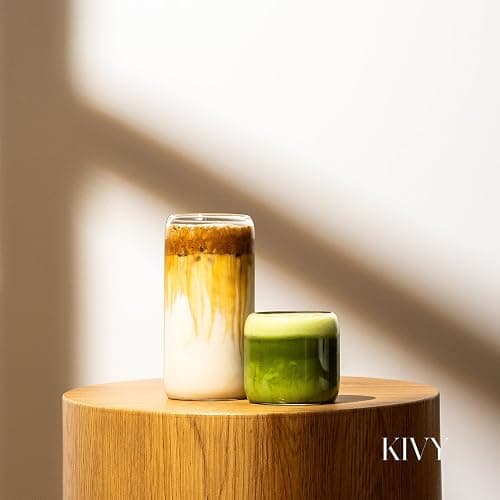 KIVY Trinkgläser Set mit Glas Strohhalm [4x 450ml] Eiskaffee, Wasser & Matcha Glas - Longdrinkgläser Set - Kaffee & Matcha Gläser - Kaffeegläser - Latte Macchiato Gläser - Hohe Cocktailgläser thumbnail 7