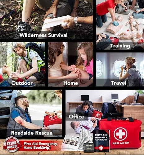 GENERAL | Amazon | 330 Piece First Aid Kit, Premium Waterproof Compact Trauma Medical Kits for Any Emergencies, Ideal for Home, Office, Car, Travel, Outdoor, Camping, Hiking, Boating (Red) thumbnail 6