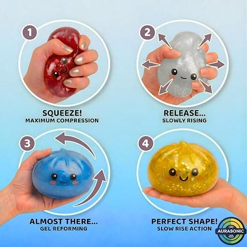 Glitter Dumpling Squishy Mystery Box - Smile Happy 4 PCS 2026 Upgraded Dumplings Squishes for Adults Teens Squeeze Silver Gold Red Blue Stuff Supplies thumbnail 5