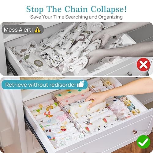 Vtopmart 12 Pack Drawer Dividers for Clothes, 4" High 10.2"-16.5" Adjustable Expandable Dresser Drawer Organizer, Clear Plastic Separators for Dresser, Baby Clothing, Underwear, Cosmetic, Toiletries thumbnail 8