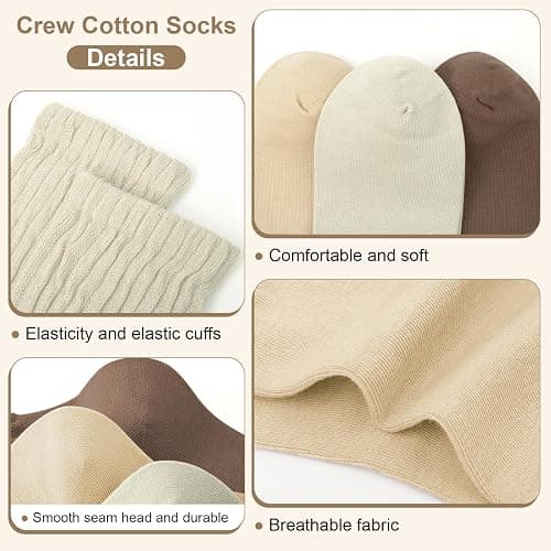 Chalier 6 Pairs Slouch Socks for Women, Soft Cotton Retro Scrunch Socks Mid Calf Rib Tube Sock Women thumbnail 4