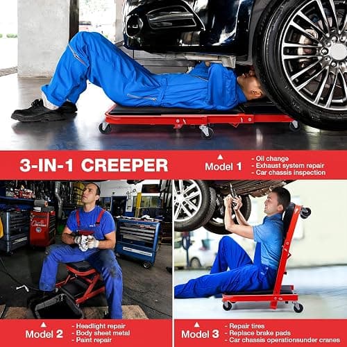 WheelX Mechanic Creeper 40inches 3-in-1 Z Seat 480lbs Capacity, Foldable Garage Chair Adjustable Rolling Folding with 6pcs Wheels Roller, Lay Down Sit Lean Back, Under Car Shop Auto Repair Man Gift thumbnail 2