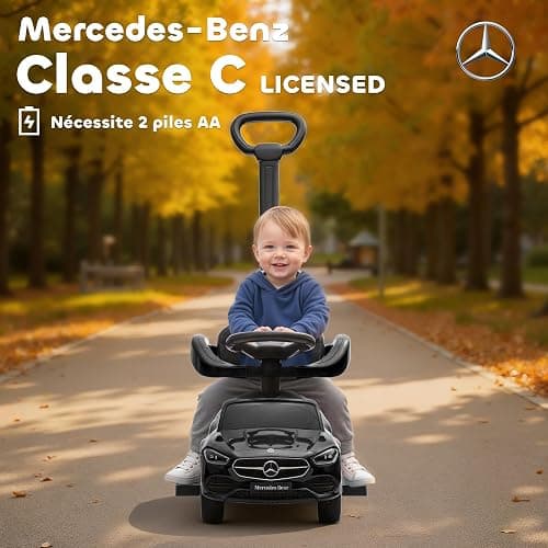 AIYAPLAY Porteur Enfants Mercedes-Benz sous Licence Voiture à Pousser Noir | Porteur Bébé 2 en 1, Poignée Amovible, Garde-Corps, Espace de Rangement, Klaxon et Volant, Enfants 18 à 36 Mois thumbnail 5