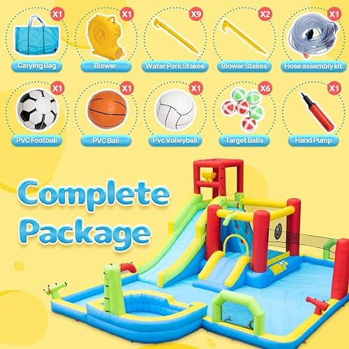 JOISTOON Inflatable Water Slides Park, Large Water Castle for Kids Fun Outdoor Jumping Inflatable Bouncers with Extra Large Pool and 2 Slides, 3 Types of Ball Games, Easy to Set Up with Air Blower thumbnail 6