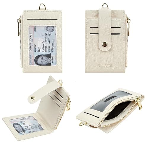 Cynure Women Leather RFID Blocking Card Holder Slim Small Zipper Keychain Front Pocket Wallet with 2 ID Window, thumbnail 2