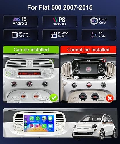 Android Car Stereo for Fiat 500 2007-2015 Support 5GWifi | Podofo 7 inch HD IPS Touch Screen Bluetooth Radio with Wireless Carplay Android Auto GPS EQ FM/RDS AHD Reverse Camera 2G+64G thumbnail 2