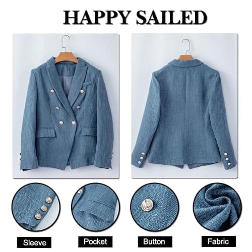 Happy Sailed Womens Tweed Blazers Casual Long Sleeve Double Breasted Open Front Blazer Jackets Work Suits thumbnail 6