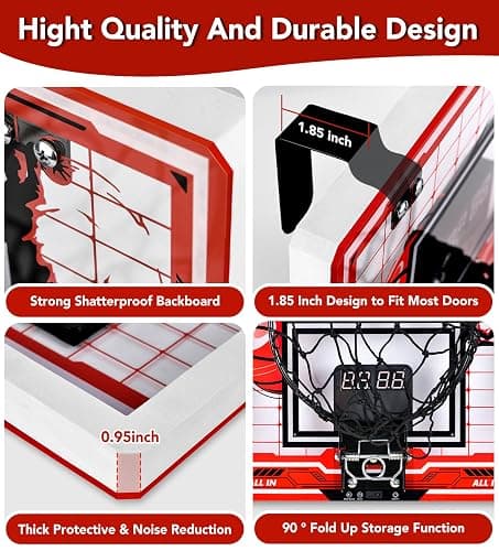Basketball Hoop Indoor for Kids-Over The Door Mini Basketball Hoop with LED Light, Scoreboard, Remote Control and 3 Modes & Balls-Boys Girls Toys for Ages 3 4 5 6 7 8 9 10 + Years Old Birthday Gifts thumbnail 7