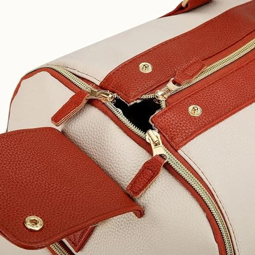 Weekend Bags for Women, Large PU Leather Travel Duffel Bag, 2 in 1 Carry On Garment Bag with Shoe Compartment, Waterproof Lightweight Overnight Holdall(Pink,Pink) thumbnail 5