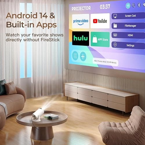 [Built-in Apps & 2026 Upgraded] WEMI Mini Portable Projector Mini Projecteur Portatif with WiFi 6 and Bluetooth 5.4 for Bedroom Smart Movie for iPhone Cell Phone Android OptiBarrel 500 thumbnail 2