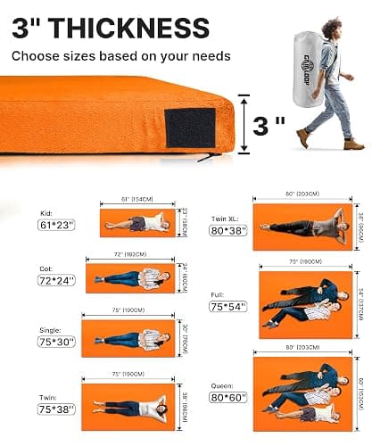 GAIALOOP 3 Inch Memory Foam Camping Mattress, Dual Layer Thick Sleeping Camp Pad for Car Tent Cot, Roll-Up Portable Glamping Floor Bed for Guests Sleepover thumbnail 6