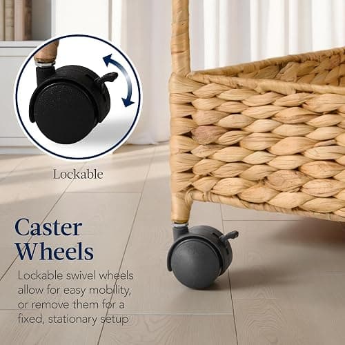 Best Choice Products 3-Tier Water Hyacinth Rolling Nursery Caddy w/Wheels, Utility Cart, Storage Organization for Bathroom, Craft Room, Laundry Room - Natural thumbnail 8