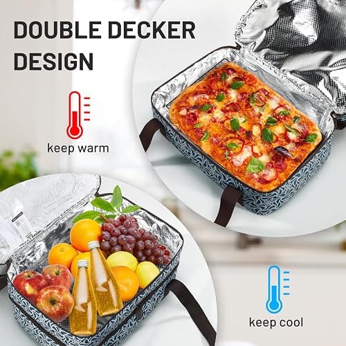 MIER Insulated Casserole Carrier Fits 9"x13" Baking Dishes/Foil Pans, Double Food Carriers Bag Thermal Holder for Hot or Cold Food Lasagna Lugger Potluck Parties Picnic Travel, Deep Blue thumbnail 4