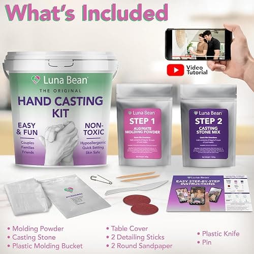 Luna Bean Hand Casting Kit – The Original Hand Mold Kit for Couples – Valentines Day Gifts for Her and Him - Anniversary Engagement Gifts for Women Men Mom Wife Boyfriend Girlfriend Wedding Bridal thumbnail 6