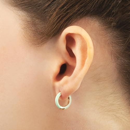 14K Gold Plated Sterling Silver Enamel Color Huggie Hoop Earrings for Women – Wide Range of Vibrant Color Options Available thumbnail 3