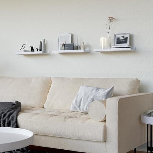RICHER HOUSE 3-Set Floating Shelves with Lip, White Small Wall Shelf, 16In | Display Picture Ledge Shelf, Anti-drop lip Shelf for Room Wall Decor, Bedroom Bathroom Storage Nursery Books, Easy Setup,Wood thumbnail 6