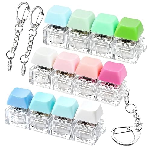 3 PCS Keyboard Fidget Toy, Keyboard Fidget Keychain 4-in-1 Keyboard Decompression Button Finger Clicker Toys, Button Stress Relief Fidget Valentines Gifts Stuffers for Kids Women(Blue Pink Green) - Image 1