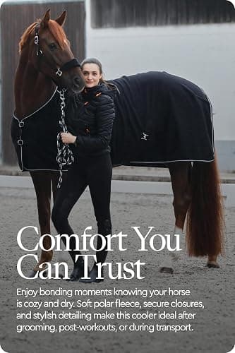 HORZE Kiel Fleece Horse Cooler Blanket | Quick-Dry Fleece Horse Cooler Sheet with X-Surcingles & Tail Cord - Black - 81 in thumbnail 7
