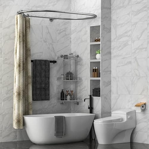 Sikaiqi Aluminum Alloy Oval Shower Curtain Rod Hoop Square Shape Bathroom Rod for Clawfoot Tub Free Standing Tubs (Silver: L 43.3, W 25") - Oval Aluminum-Silver thumbnail 6