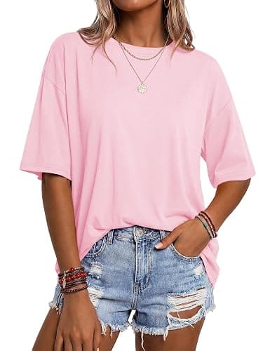YUCOLEN Womens Oversized Tshirts Short Sleeve Crewneck Casual Loose Fit Basic Tee Cotton Blend Summer Trendy Plus Size Tops - Image 1
