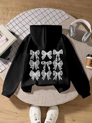 COZYEASE Girl's Letter Camo Graphic Hooded Sweatshirt Long Sleeve Drop Shoulder Hoodie 2025 Fall Outfits Pullover Tops thumbnail 2