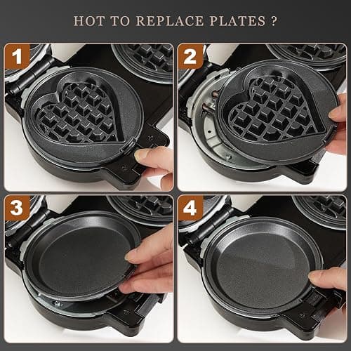 Mini Waffles Maker with 8 Removable Plates, 4 in 1 Double Small Waffle Maker Mini- Waffle, Heart Waffle, Pancake, Donut, 5" Non Stick Waffle Iron for Kids, Separately Controllable with Button thumbnail 5