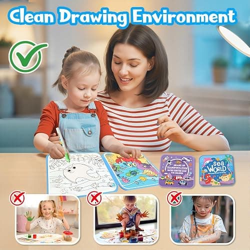 Water Painting Book for Kids - 4 Pack Magic Water Coloring Book with Water Pen Themes - Mess Free Water Art Book for Toddlers,No Mess Paint Coloring & Reusable Fun for Ages 3+ Travel Activity Toys thumbnail 5