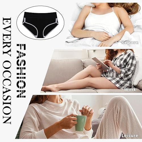 CAILECOTTON Women's Underwear Cotton High Waisted Hipster Panties Soft Stretch Breathable Everyday Brief 5 Pack thumbnail 7