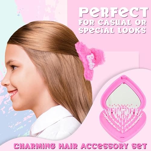 Barbie Hair Clips, Claw Clip & Folding Brush for Girls Teens Hair Accessories Dress Up, Pink Beauty Set, Cute Stuff, Gifts for Girls thumbnail 2