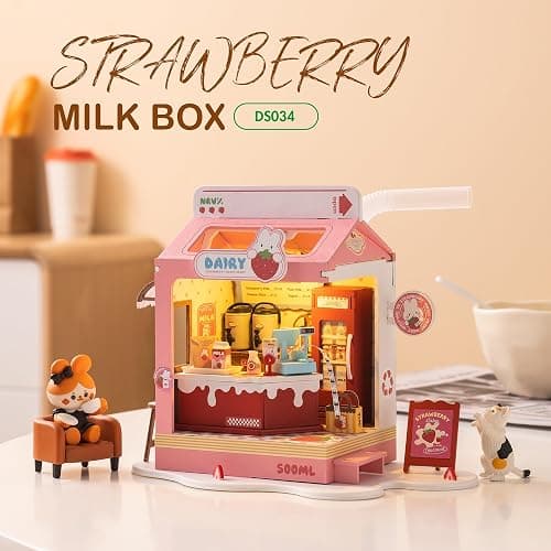 Wowood DIY Mini House Building Miniature Kit Milkbox, Miniverse Lifestyle Bookshelf Decoration, Cute Craft Kits for Women or Girls 14+, Kawaii Gifts Hobbies for Crafters (Strawberry Milkbox) thumbnail 4