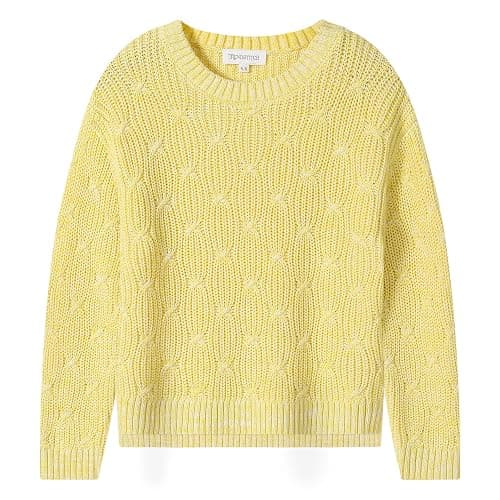 TRENDSTITCH Girls Sweaters Crewneck Long Sleeve Pullover Jumper Cotton Fall Chunky Fancy Cable Knit Sweater with Side Slit - Image 1
