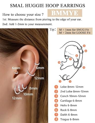 BMMYE Gold Huggie Hoop Earrings for Women Hypoallergenic 14K Gold Plated Mini Hoops Earrings Set for Multiple Piercing Lightweight Small Hoop Earrings Stack Jewelry for Gifts thumbnail 6