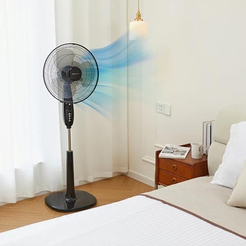 Amazon Basics 16" Pedestal Fan with Remote for Bedroom, Living Room, Office, Adjustable Height, Dual-Layered Blades, 3 Speeds, 3 Modes, Timer, Tilt Head, 60W, Black thumbnail 6