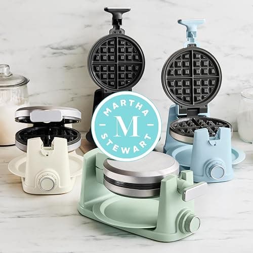 Martha Stewart Rotating Waffle Maker, Ceramic Nonstick Plates, Linen Cream | PFAS-Free Ceramic Nonstick 1" Deep Plates, 180° Flip for Even Browning, Classic Round Waffles, Crisp Level Timer, Drip Tray thumbnail 11