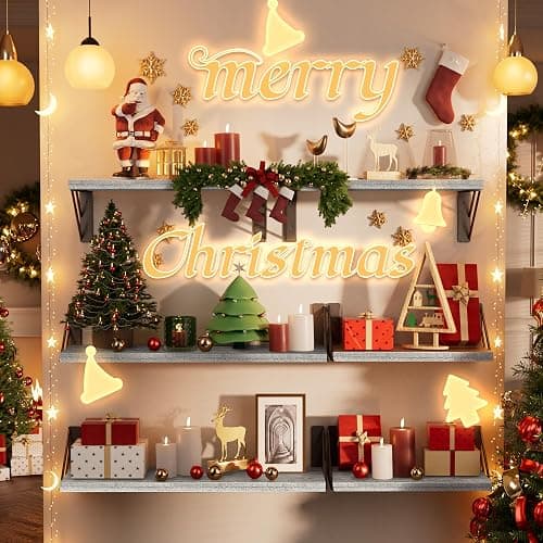 BAYKA Wall Shelves for Bedroom Decor, Floating Shelves for Living Room Kitchen Storage, Wall Mounted Rustic Wood Floating Shelves for Kids Books, Corner Shelf for Bathroom(Gray White，Set of 4) thumbnail 3