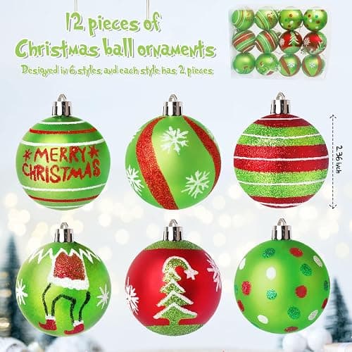 Wninbu 12 Pcs 2.4 Inch Christmas Ball Ornaments for Tree,Red and Green Glittering Hanging Bulbs Pendants for Christmas Tree Decorations thumbnail 3