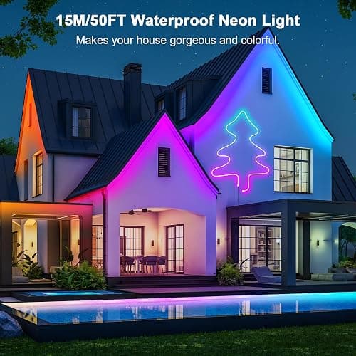 Cozylady RGB Neon LED Rope Lights, Waterproof Bluetooth APP Remote Control Music Sync Strip Lights, 24V Flexible DIY Silicone Light for Bedroom Home Indoor Outdoor Decor (15M/50Ft) thumbnail 3