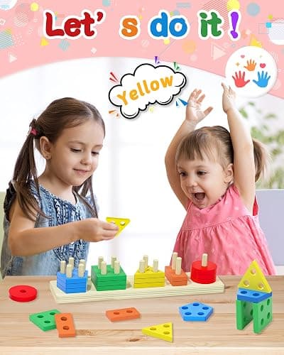 Yetonamr Montessori Toys for 1 2 3 Years Old Boys Girls Birthday Gifts, Wooden Sensory Toys for Ages 2-4 Kids Baby, Toddler Learning Toy Activities Puzzles Ages 1-3 thumbnail 4