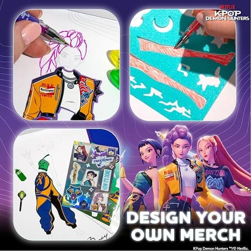 Kpop Demon Hunters™ Fashion Sketch Set, Includes Coloring Book, Gel Pens, Kpop Demon Hunters Stickers, Stencils & More, Great Girls Toys Age 6-8 thumbnail 5