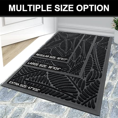 Colorxy Waterproof Doormat, Sturdy Natural Rubber Front Indoor Mat, Non Slip Low Profile Indoor Outdoor Door Mats, Stain and Fade Resistant Floor Mat, Easy Clean Patio Entrance Mat, 30''x17'', Black thumbnail 7