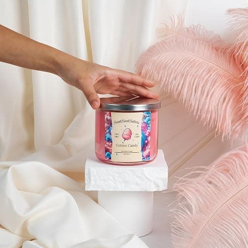 SweetScentSations Cotton Candy Candle with Gift Box Included- 3 Wick Candles - Large Candle with Strong Scented Ideal Pink Candles for Home Scented, Extremely Cute. thumbnail 6