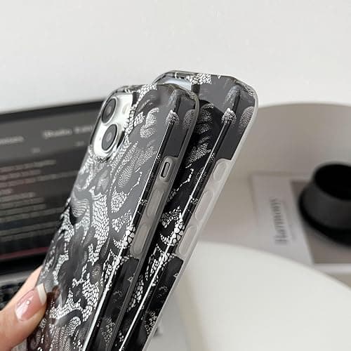 SmoBea for iPhone 14 Case Lace Phone Case Phone Case Soft TPU Slim Shockproof Phone Cover for Women Girls Beautiful and Stylish,Black thumbnail 4
