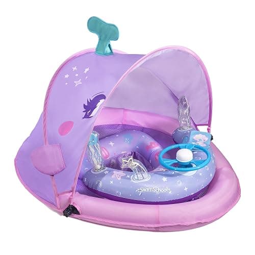 SwimSchool Infant Baby Pool Floats, Free Swimming, Super Buoyant – Ages 6-24 Months – Multiple Colors/Styles – Adjustable Canopies and Seats, Splash & Play Baby Floaties - Pink Baby Float w/5 Toy Console thumbnail 7