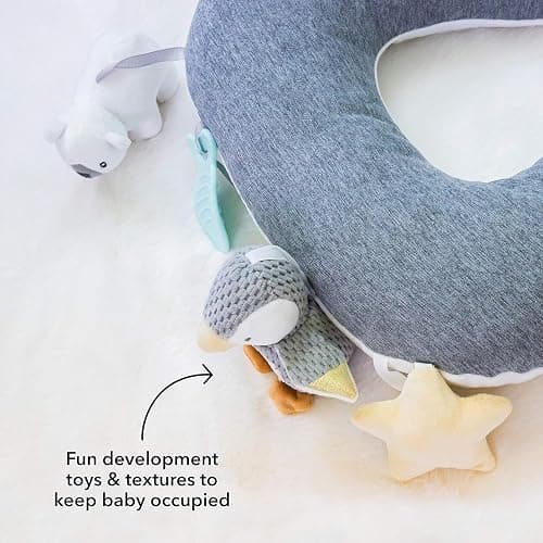 Nuby Penguin Tummy Time Pillow For Babies, Grey And White Plush Nursery Accessories, 39 x 30 cm thumbnail 5