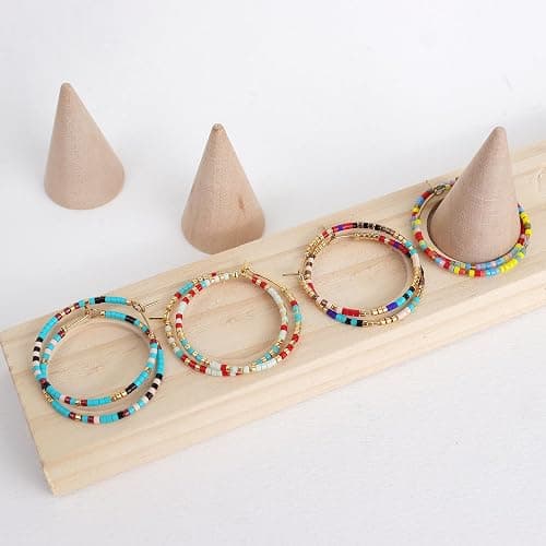 Sonatomber Handmade Boho Colorful Beaded Large Gold Hoop Earrings for Women, Bohemian Seed Beads Circle Hoops Cartilage Hypoallergenic Holiday Prom Jewelry Gift thumbnail 6