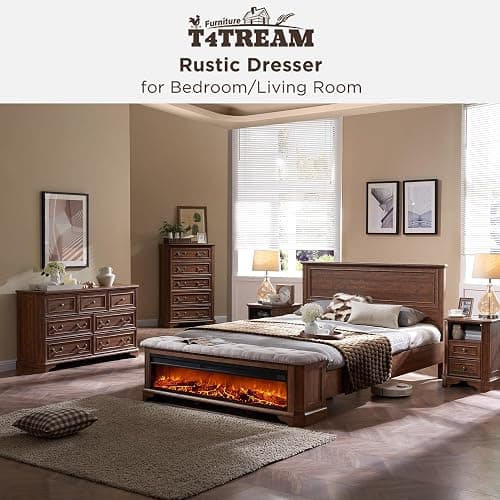 T4TREAM Farmhouse 7 Drawers Dresser for Bedroom, 54" Wide Wood Rustic Chest of Drawers with Natural Texture, Vintage Design, Storage Dressers Organizer for Bedroom, Living Room, Reclaimed Barnwood thumbnail 6
